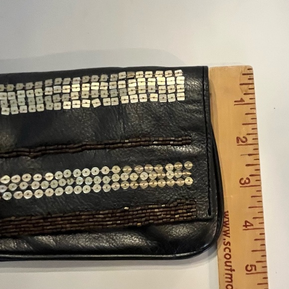 Designer Charles David Women’s Leather Clutch Taupe/Pewter Sequins Gold interior - Picture 12 of 13